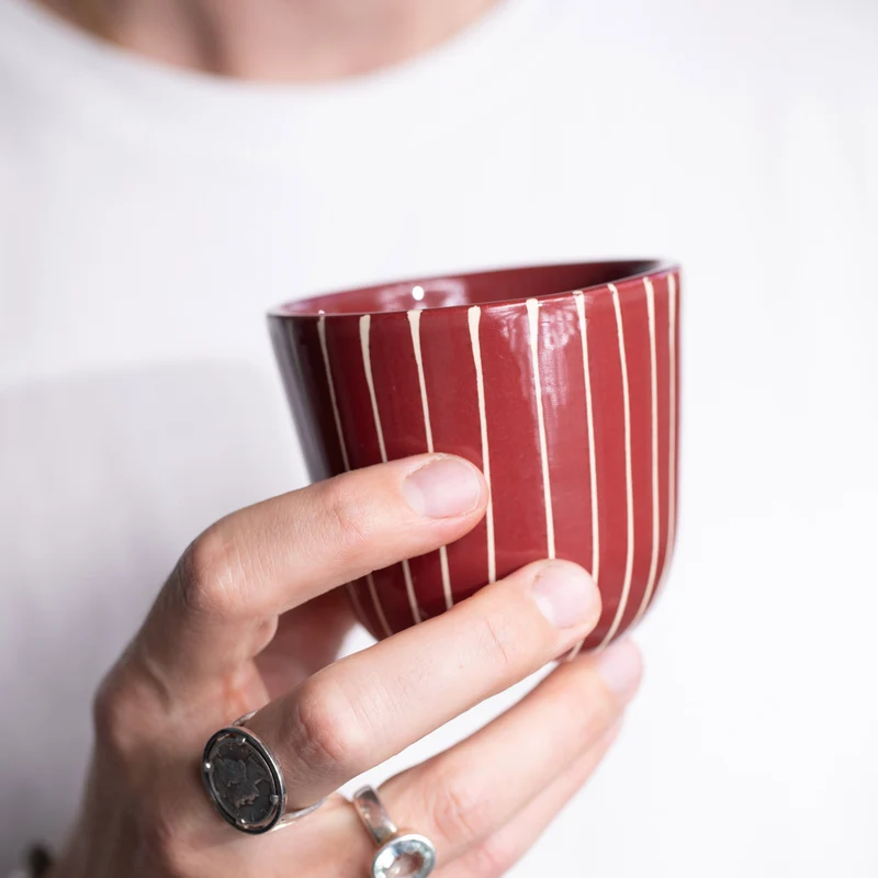 Cappuccino Mug Striped Dark Cherry