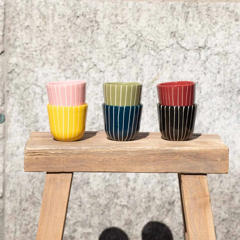 Cappuccino Mug Striped Olive