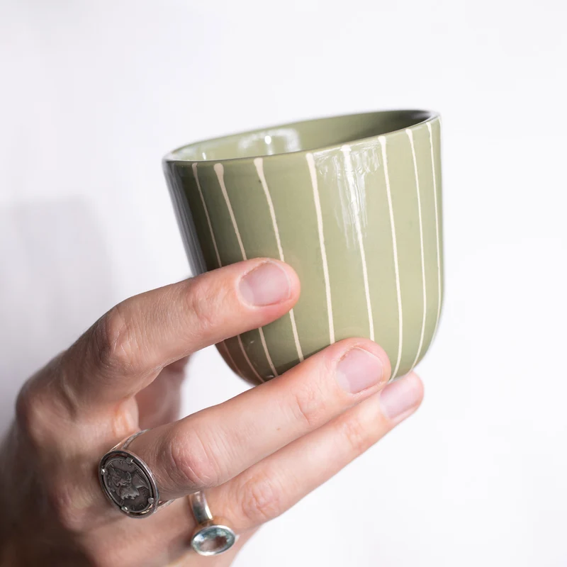 Cappuccino Mug Striped Olive