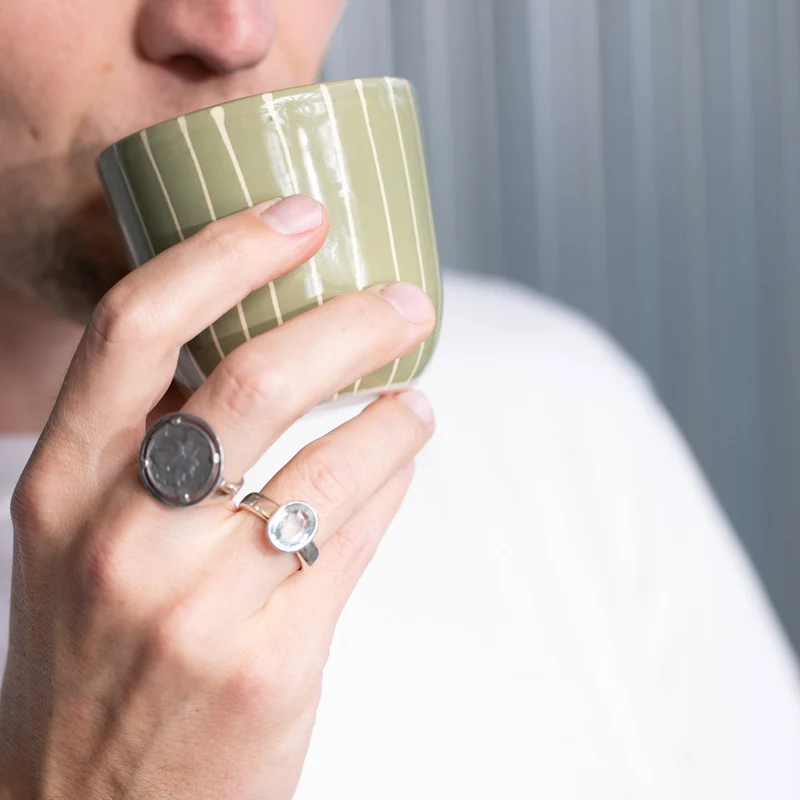 Cappuccino Mug Striped Olive