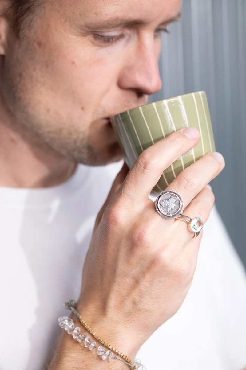 Cappuccino Mug Striped Olive