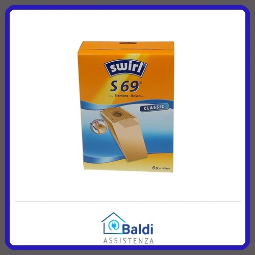 SWIRL S69 CONFEZIONE 6 SACCHETTI + 1 FILTRO PER ASPIRAPOLVERE SIEMENS BOSCH