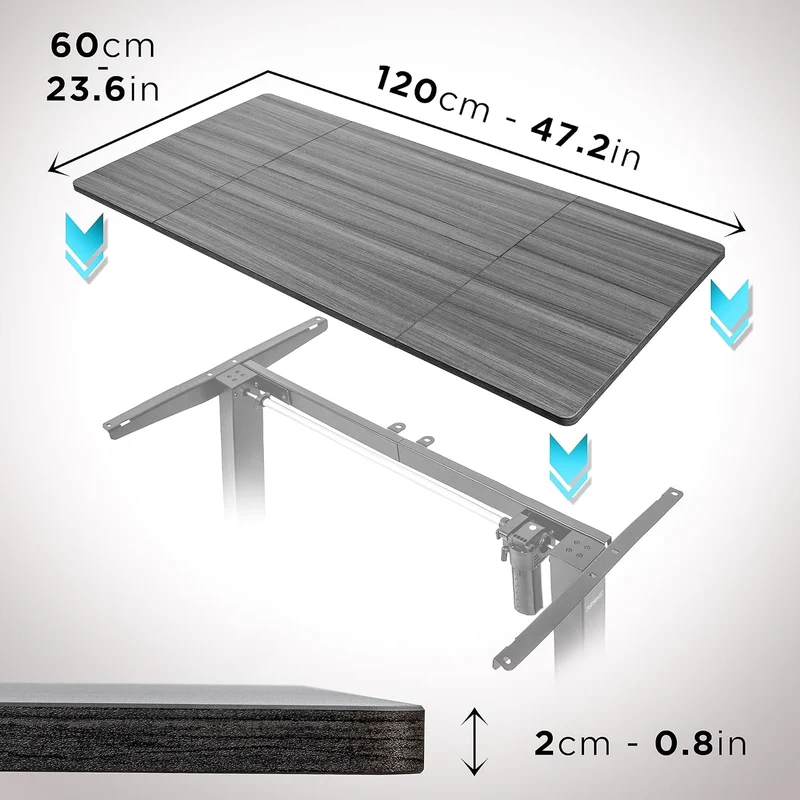 Duronic TT120 GY Piano scrivania  Ripiano scrivania 120x60x1,9cm- Compatibile con telai da scrivania Duronic | Piano di lavoro per ufficio ergonomico | Grigio