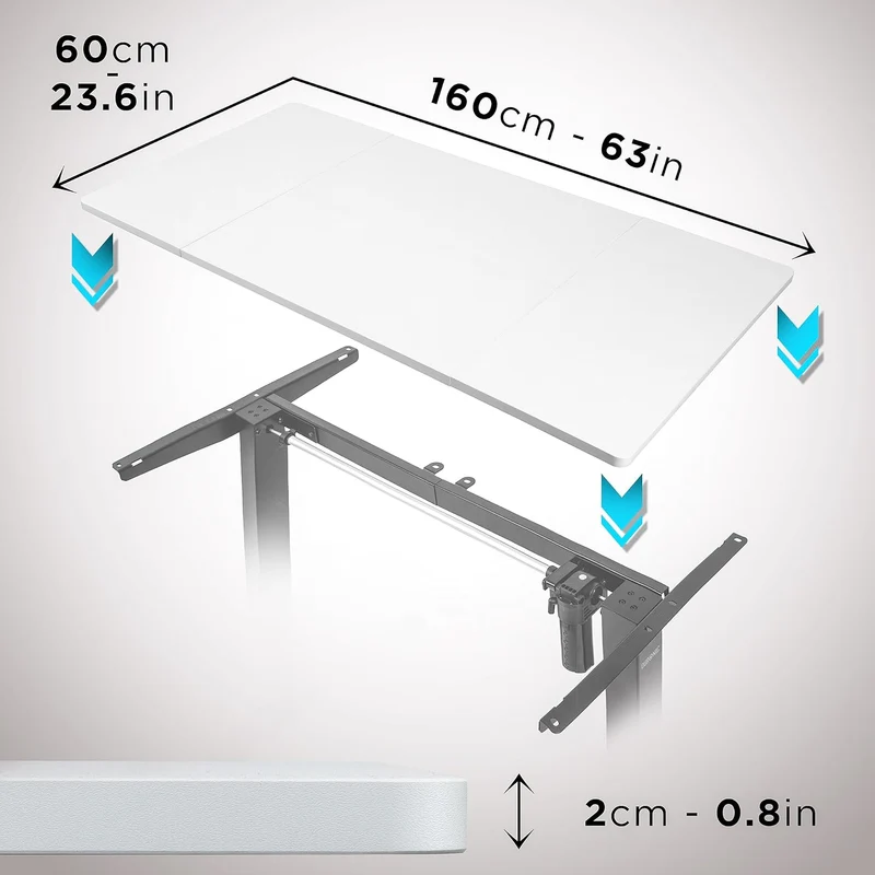 Duronic TT160 WE Piano scrivania  Ripiano scrivania 160x60x1,9cm- Compatibile con telai da scrivania Duronic | Piano di lavoro per ufficio ergonomico | Bianco