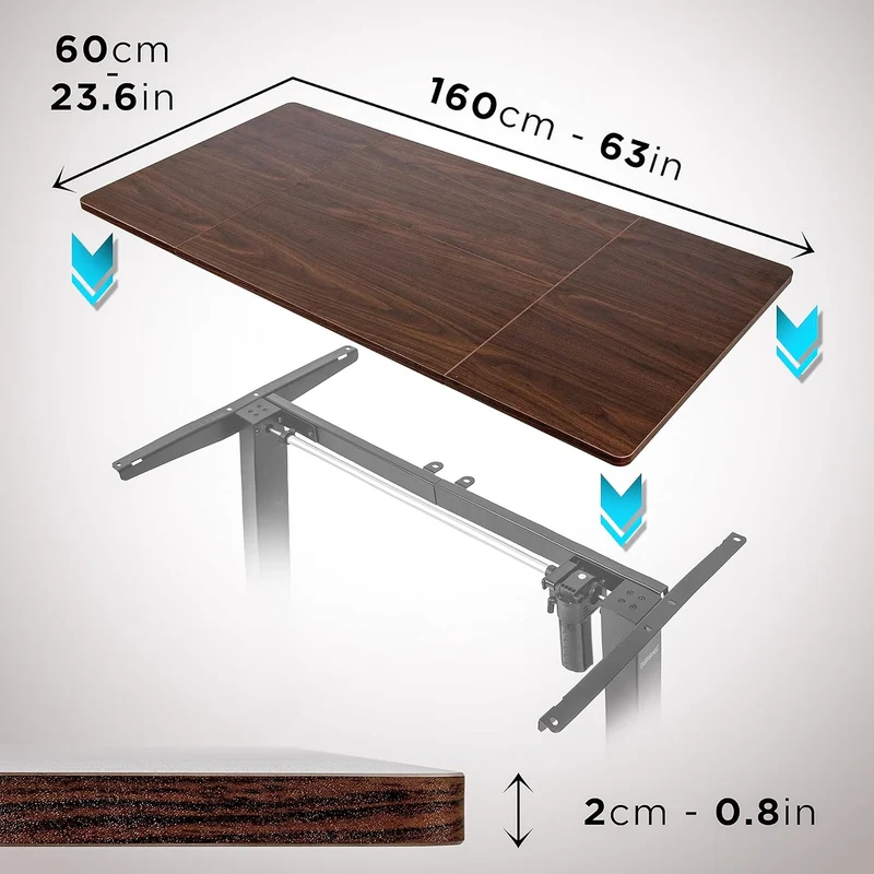 Duronic TT160 WT Piano scrivania  Ripiano scrivania 160x60x1,9cm- Compatibile con telai da scrivania Duronic | Piano di lavoro per ufficio ergonomico | Noce