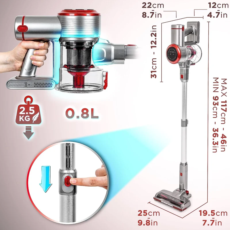 Duronic VC24 Scopa elettrica ricaricabile 220 W | 3 velocità | Aspirapolvere e aspirabriciole senza fili | Batteria ricaricabile | Autonomia 50 min | Senza sacco | Filtro HEPA | Tappeti e pavimenti