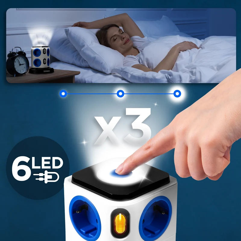 Duronic ET8L Multipresa Torre 3680W con 8 Prese Schuko + 3 USB + Luce LED Notturna Touch, Ciabatta Elettrica Verticale con Protezione Sovraccarico e Cavo 1.8m, Torre Multipresa USB Casa Ufficio