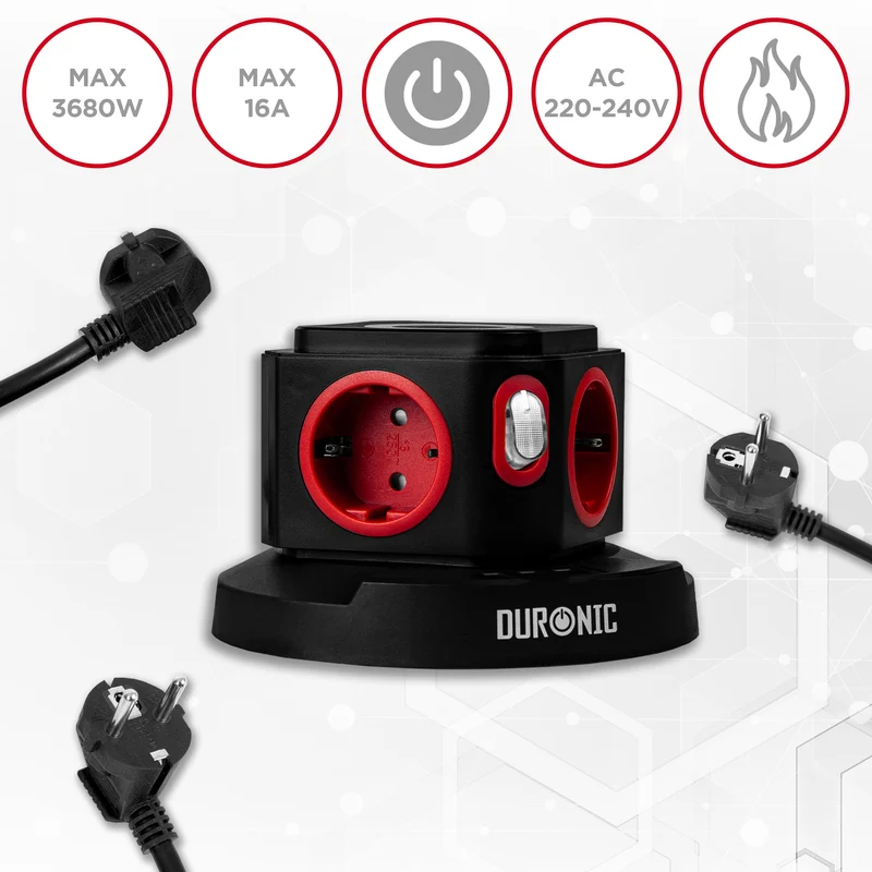Duronic ET4W Multipresa Torre 3680W con 4 Prese Schuko + 3 USB + Ricarica Wireless 10W, Ciabatta Elettrica Verticale con Protezione Sovraccarico e Cavo 1.8m, Multipresa USB per Casa Ufficio Cucina TV