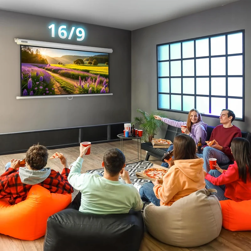 Duronic MPS80 16:9 Telo Proiettore 80 pollici, Schermo per proiettore, Telo da proiezione interno esterno, Home theater cinema Full HD 3D 4K, Schermo di proiezione anti pieghe per casa ufficio scuola