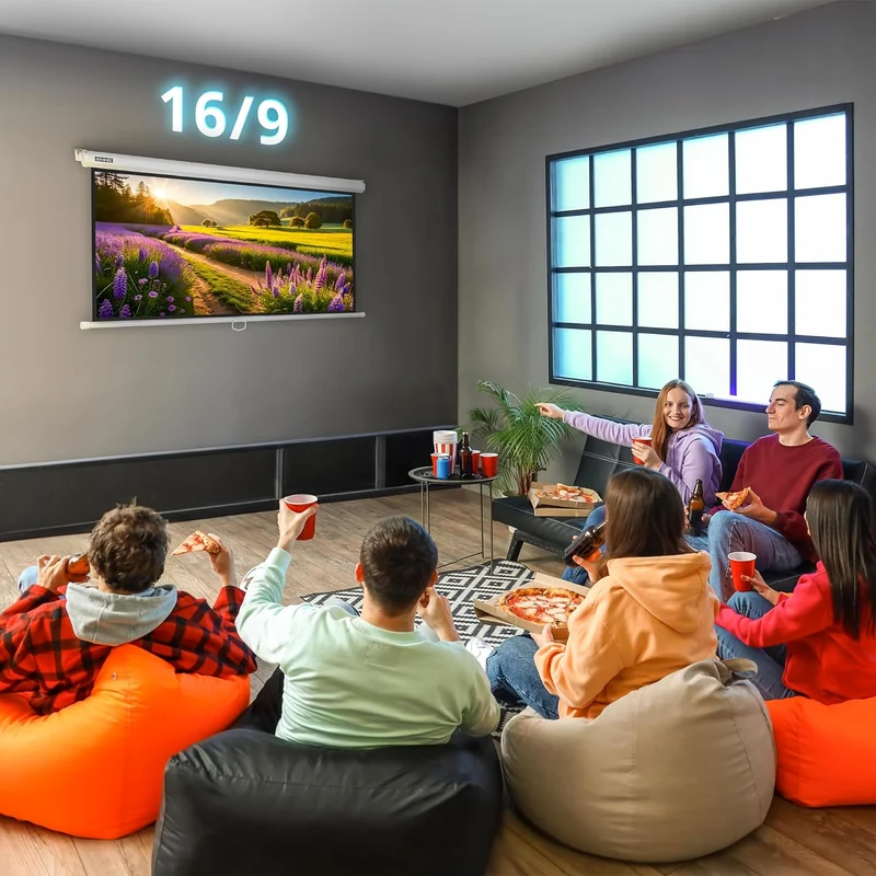 Duronic MPS70 16:9 Telo Proiettore 70 pollici, Schermo per proiettore, Telo da proiezione interno esterno, Home theater cinema Full HD 3D 4K, Schermo di proiezione anti pieghe per casa ufficio scuola