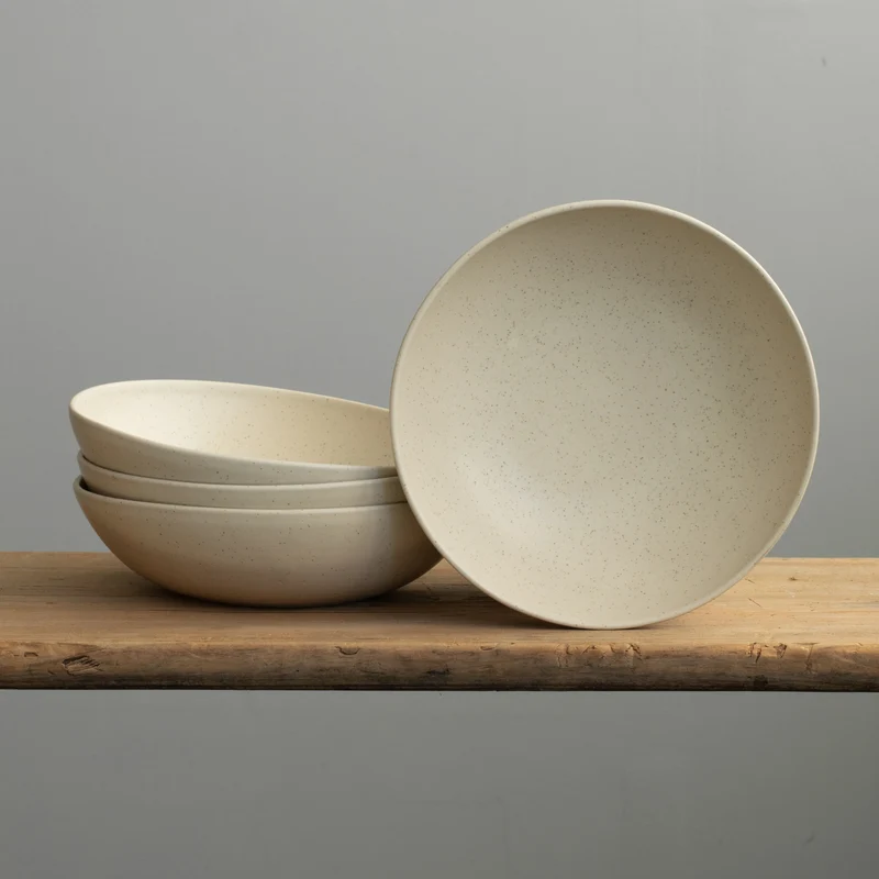 Large round pasta plate Speckled Beige