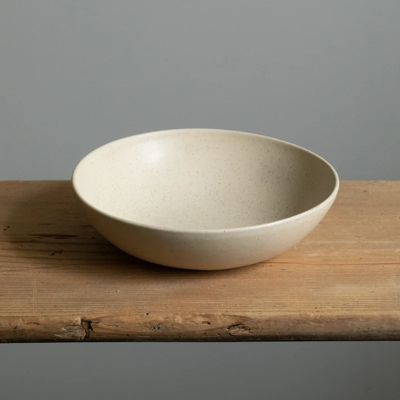 Large round pasta plate Speckled Beige