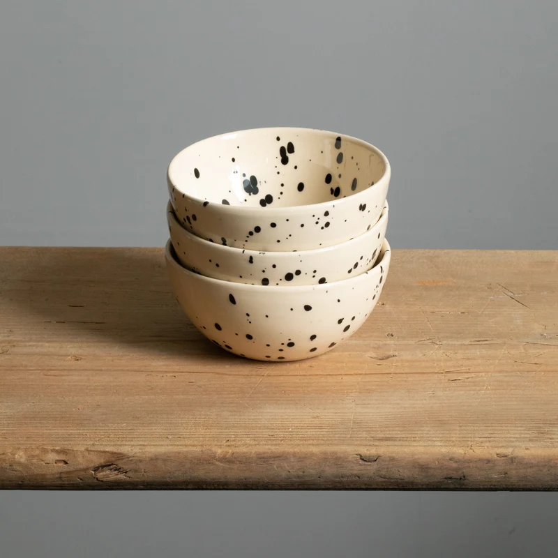Large Snack Bowl Black Dots