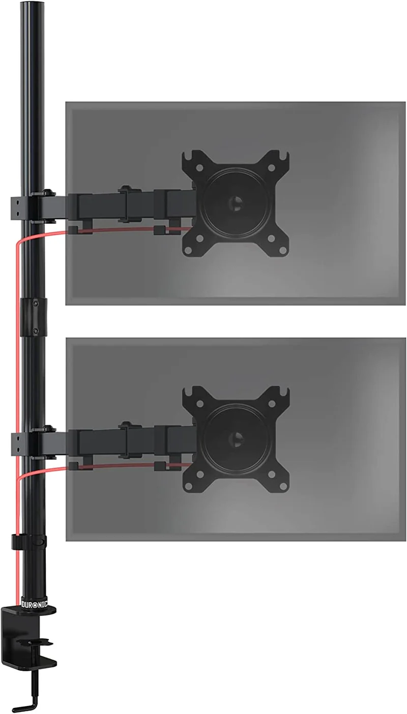 Duronic DMT152VX2 BK Supporto da scrivania per monitor 13"-32" | Per 2 schermi fino a 8kg | Altezza regolabile | Staffa da 100 cm | Inclinazione +90°/-35°, rotazione 180°, rotazione 360°| VESA 75/100