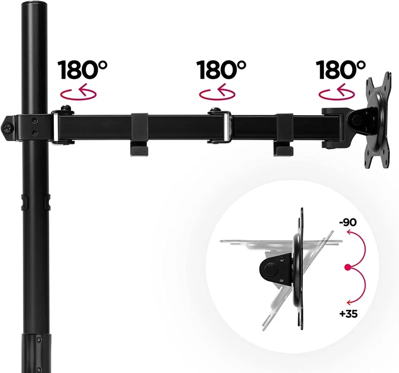 Duronic DMT152VX2 BK Supporto da scrivania per monitor 13"-32" | Per 2 schermi fino a 8kg | Altezza regolabile | Staffa da 100 cm | Inclinazione +90°/-35°, rotazione 180°, rotazione 360°| VESA 75/100