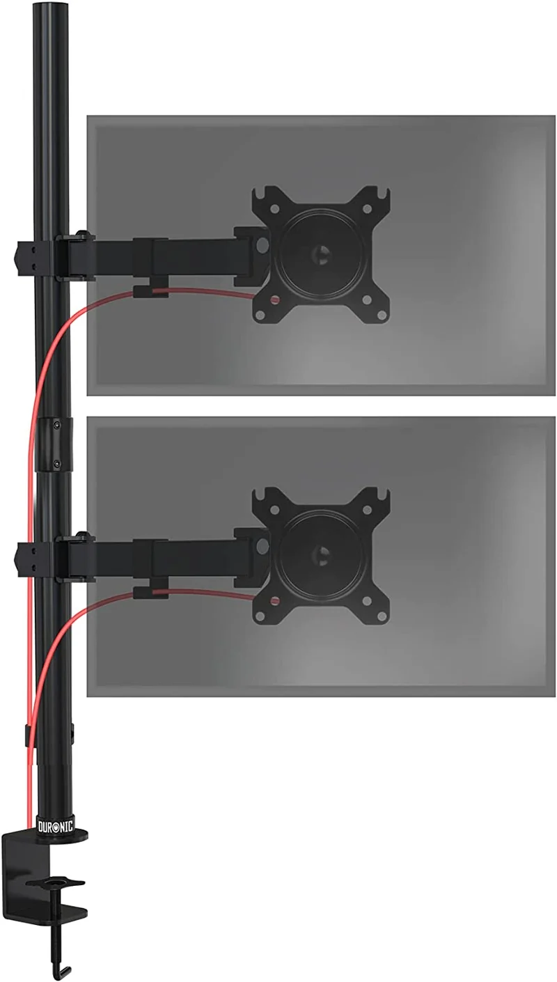 Duronic DMT152VX1 BK Supporto da scrivania per monitor 13"-32" | Per 2 schermi fino a 8kg | Altezza regolabile | Staffa da 100 cm | Inclinazione +90°/-35°, rotazione 180°, rotazione 360°| VESA 75/100