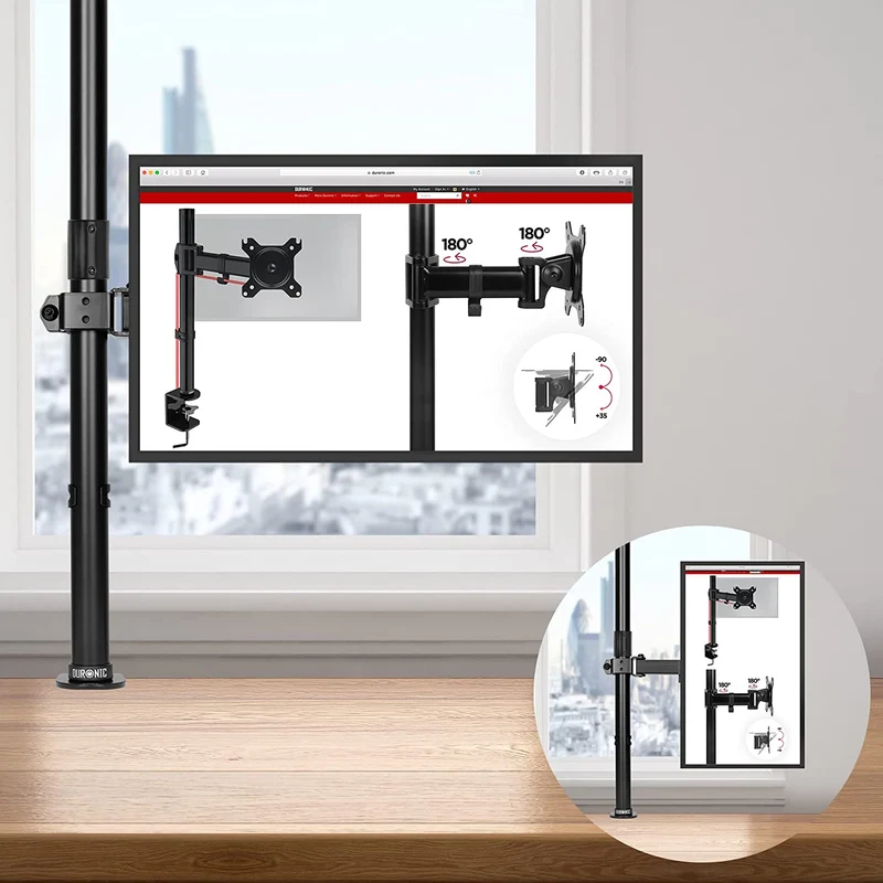 Duronic DMT151X2 BK Supporto da scrivania per monitor 13-32 | Per schermi fino a 8kg | Altezza regolabile | Staffa da 100 cm | Inclinazione -15°/+15°, rotazione 180°, rotazione 360°| VESA 75/100
