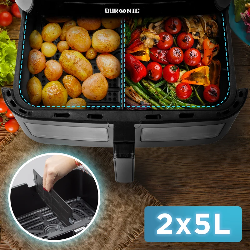 Duronic AFD1 Cassetto grand per friggitrice ad aria Duronic AF24 | Vassoio di cottura 10L | Contenitore per friggitrice ad aria a doppia zona | Cucina sana per tutta la famiglia | Opzione Sync Cook