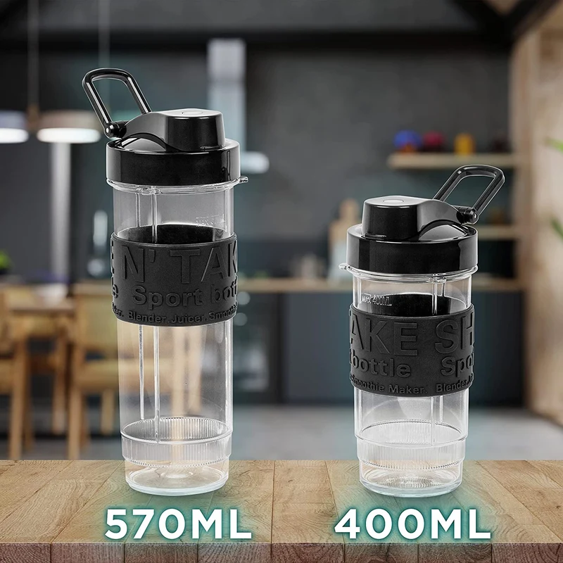Duronic BL520 Mini frullatore elettrico 500W, Frullatore portatile con 2 borracce da 570ml e 400ml senza BPA, Blender compatto portatile, Frullatore per smoothie, cocktail, cibo per bebe, frullati