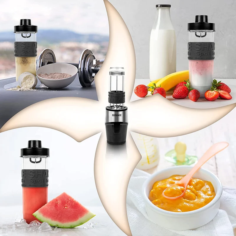 Duronic BL520 Mini frullatore elettrico 500W, Frullatore portatile con 2 borracce da 570ml e 400ml senza BPA, Blender compatto portatile, Frullatore per smoothie, cocktail, cibo per bebe, frullati