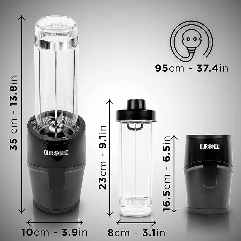 Duronic BL510 Mini frullatore elettrico 500W, Frullatore portatile con borraccia da 570ml senza BPA, Blender compatto portatil. Frullatore per smoothie, cocktail, cibo per bebe, frullati