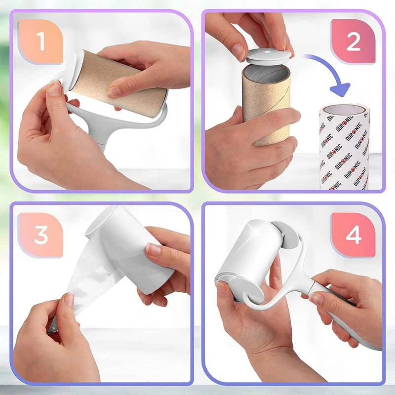 Duronico ROLL1X2 Rullo levapelucchi con 2 ricariche | 120 strappi extra adesivi | Lint remover per abbigliamento | Rullo adesivo per peli di animali | Rulli per lanugine e pelucchi