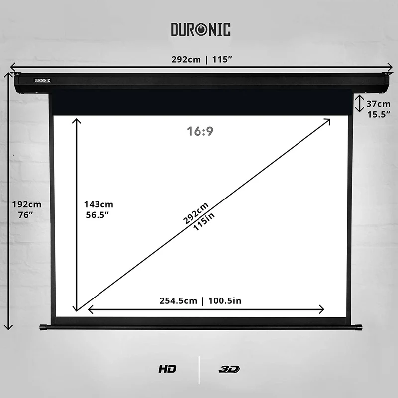 Duronic EPS115 16:9 Telo Proiettore 115 pollici, Schermo per proiettore, Telo da proiezione interno esterno, Home theater cinema Full HD 3D 4K, Schermo di proiezione anti pieghe per casa ufficio