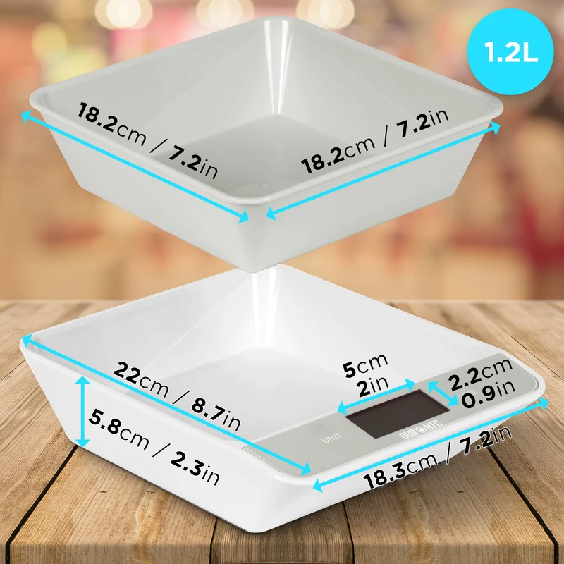 Duronic KS100 GY Bilancia da cucina - Bilancia ad alta precisione con display digitale retroilluminato - Portata 1g / 5 kg - Bilancia con ciotola integrata grigia da 1,2L - Funzione Tara