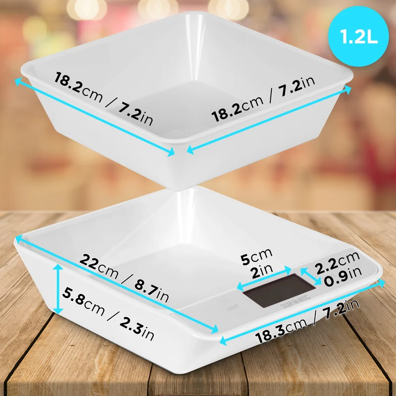 Duronic KS100 WH Bilancia da cucina - Bilancia ad alta precisione con display digitale retroilluminato - Portata 1g / 5 kg - Bilancia con ciotola integrata bianca da 1,2L - Funzione Tara