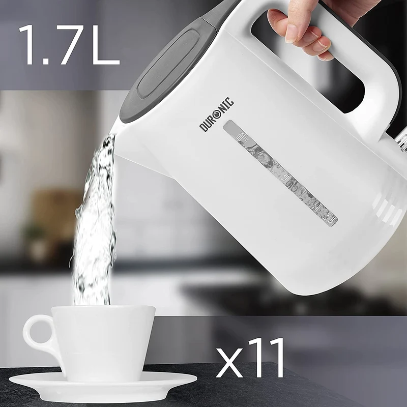 Duronic EK17 BK Bollitore acqua elettrico 2200W | Capacità 1,7 L | Spegnimento automatico | Base rotazione 360° | Filtro anticalcare | Bolli acqua bianco | Per Acqua Tè Tisane Caffè | Compatto