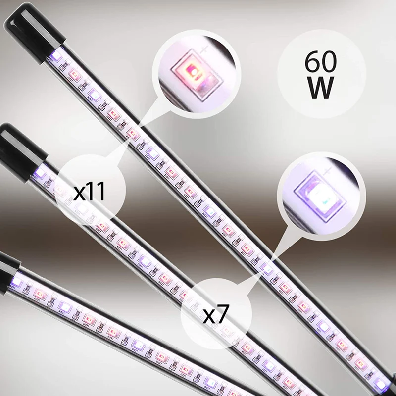 Duronic GLC36 Lampada per piante - 54 lampadine LED rosso e blu a spettro completo 60 W - 3 modalità - 3teste - Lampada per coltivazione indoor pieghevole - 6 livelli di luminosità
