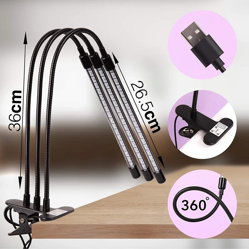 Duronic GLC36 Lampada per piante - 54 lampadine LED rosso e blu a spettro completo 60 W - 3 modalità - 3teste - Lampada per coltivazione indoor pieghevole - 6 livelli di luminosità
