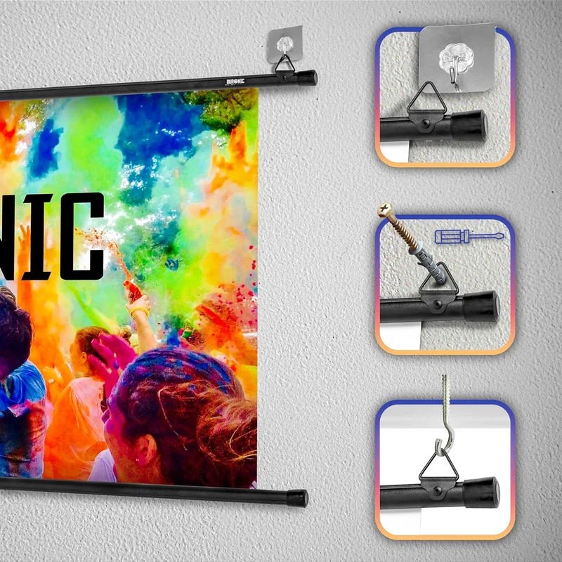 Duronic BPS40 16:9 Telo Proiettore 40 pollici, Schermo per proiettore, Telo da proiezione interno esterno, Home theater cinema Full HD 3D 4K, Schermo di proiezione anti pieghe per casa ufficio scuola