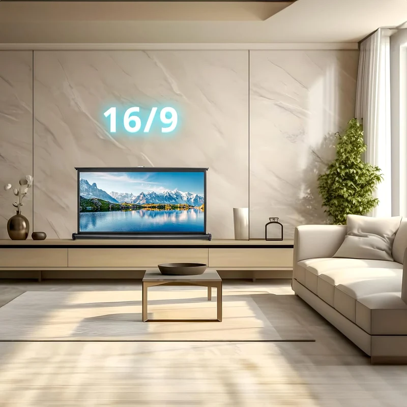 Duronic DPS40 /169 Schermo di proiezione 40 formato 16:9/89 x 50 cm Telo proiettore da tavolo per interni/esterni Full HD 3D 4K - Home cinema home theater ufficio| Montabile a parete o a soffitto