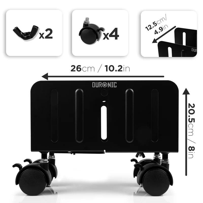 Duronic DMHD2 carrello per computer | Supporto per CPU con 4 rotelle | Regolabile | Compatibilità universale | Sostegno per torre sotto la scrivania | Rotelle bloccabili