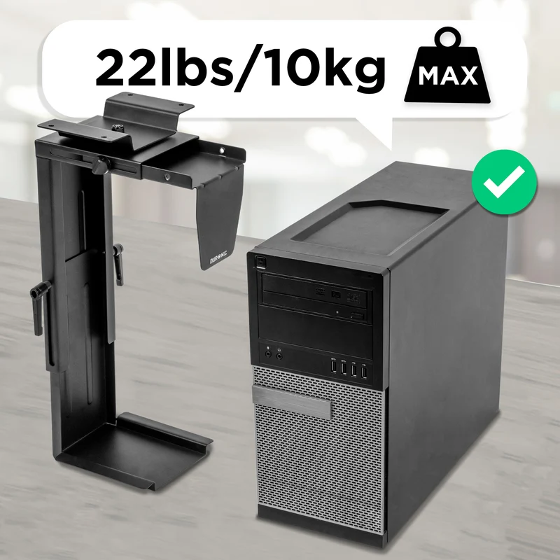 Duronic DMHD1 Supporto per CPU sotto la scrivania | Sostegno PC fisso regolabile | Peso massimo 10kg | Supporto per computer girevole 360° | Compatibile con tutti i CPU torre