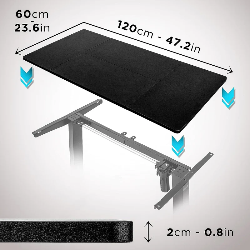 Duronic TT120 BK Piano scrivania | Ripiano scrivania 120x60x1,9cm | Compatibile con telai da scrivania Duronic | Piano di lavoro per ufficio ergonomico | Nero