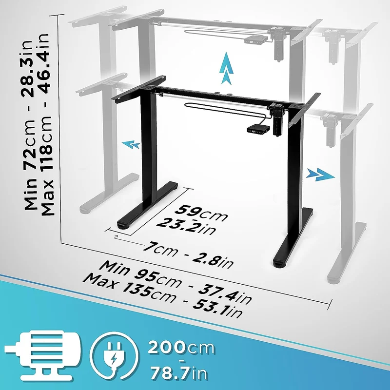 Duronic TM51 BK Telaio scrivania elettrico | Scrivania regolabile in altezza 72-118cm | Memoria per impostare altezza ideale | Capacità peso max 70kg | Motore singolo potente | Nero