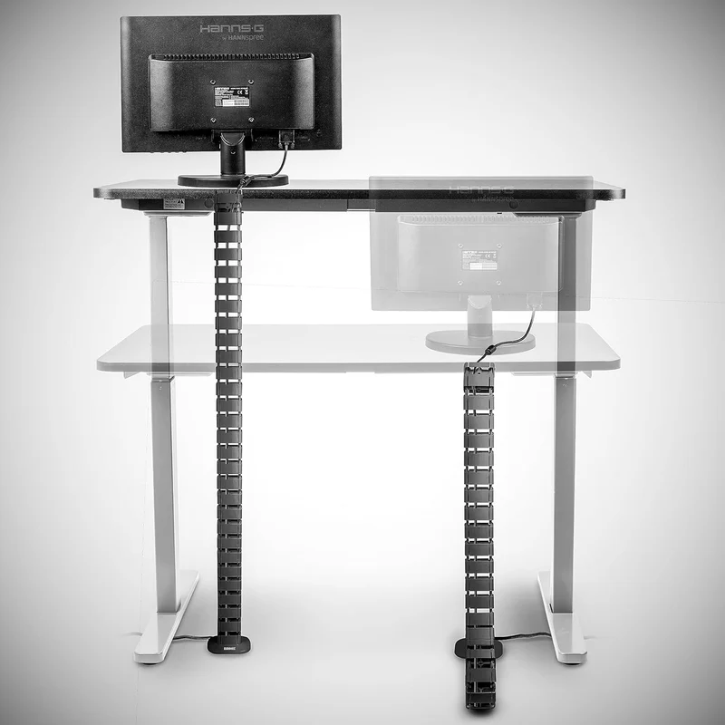 Duronic CM1DM BK Canalina per la gestione dei cavi, Regolabile in altezza, 4 canali per tavoli da ufficio, lunghezza 130 cm, Ideale per postazioni di lavoro, Nero