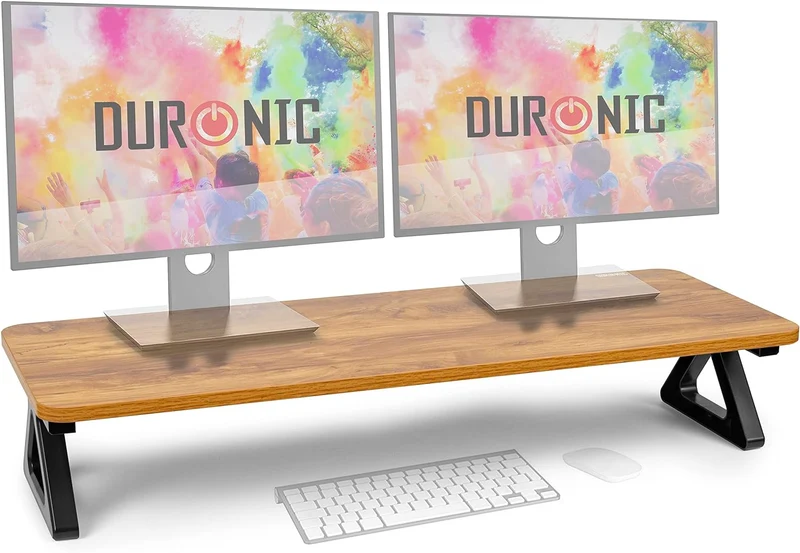Duronic DM06-2 AW Supporto monitor scrivania dimensioni 81 x 30 cm legno antico - Supporto da tavolo altezza 15 cm per monitor e Laptop - Capacità 10kg - Mensola ergonomica per scrivania