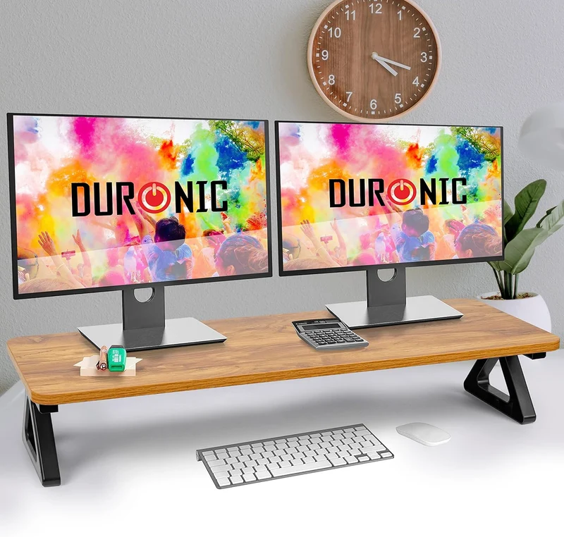 Duronic DM06-2 AW Supporto monitor scrivania dimensioni 81 x 30 cm legno antico - Supporto da tavolo altezza 15 cm per monitor e Laptop - Capacità 10kg - Mensola ergonomica per scrivania