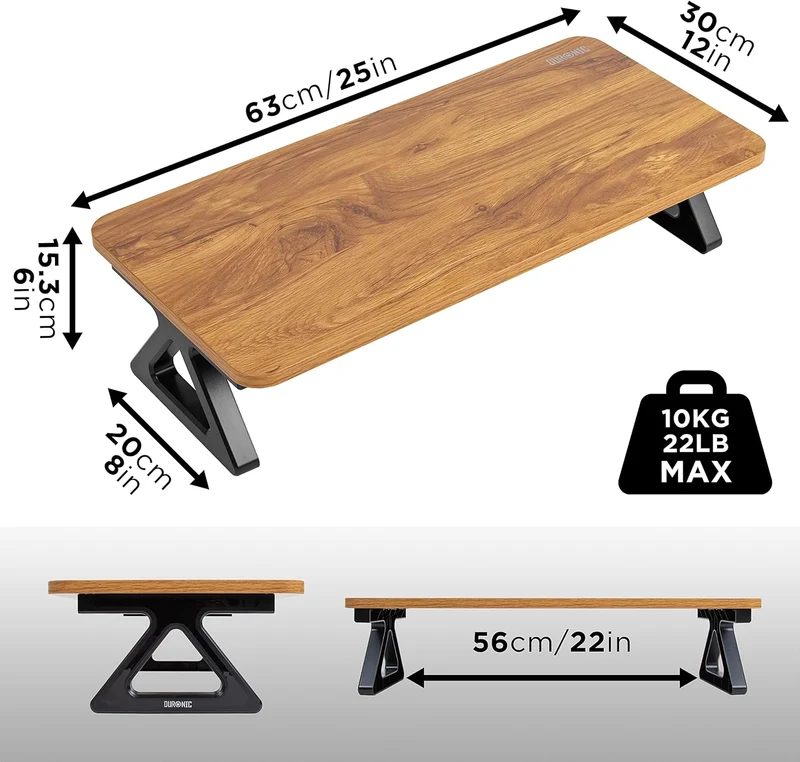 Duronic DM06-1 AW Supporto monitor scrivania dimensioni 62 x 30 cm legno antico - Supporto da tavolo altezza 15 cm per monitor e Laptop - Capacità 10kg - Mensola ergonomica