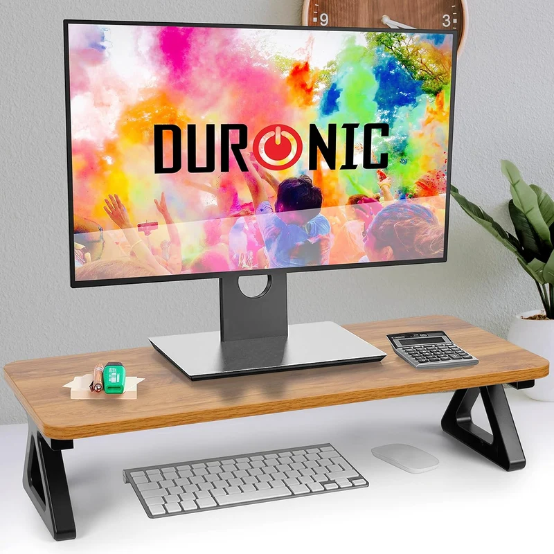 Duronic DM06-1 AW Supporto monitor scrivania dimensioni 62 x 30 cm legno antico - Supporto da tavolo altezza 15 cm per monitor e Laptop - Capacità 10kg - Mensola ergonomica
