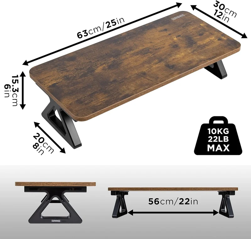 Duronic DM06-1 AO Supporto monitor scrivania dimensioni 62 x 30 cm quercia antica - Supporto da tavolo altezza 15 cm per monitor e Laptop - Capacità 10kg - Mensola ergonomica