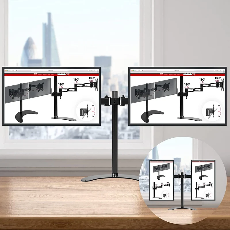 Duronic DM15D2 BK Supporto monitor da scrivania  Supporto con piedistallo per 2 monitor 13-27  Altezza regolabile  Adatto a monitor fino a 8 kg - VESA 75/100