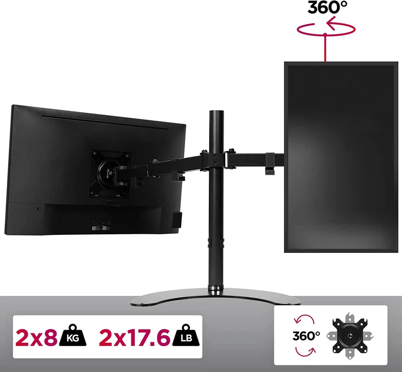 Duronic DM15D2 BK Supporto monitor da scrivania  Supporto con piedistallo per 2 monitor 13-27  Altezza regolabile  Adatto a monitor fino a 8 kg - VESA 75/100