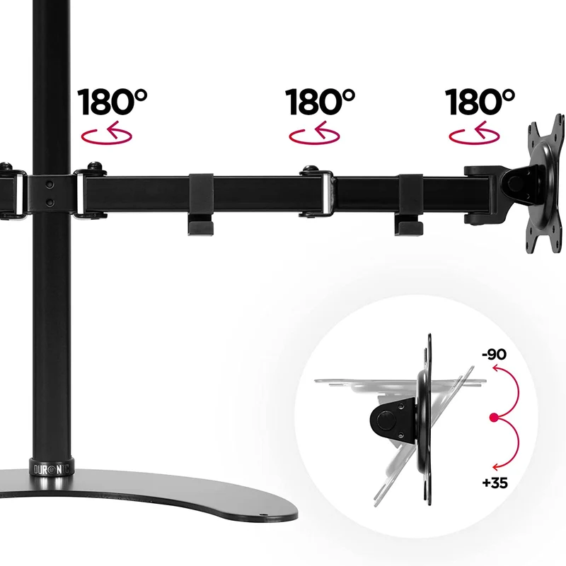Duronic DM15D2 BK Supporto monitor da scrivania  Supporto con piedistallo per 2 monitor 13-27  Altezza regolabile  Adatto a monitor fino a 8 kg - VESA 75/100