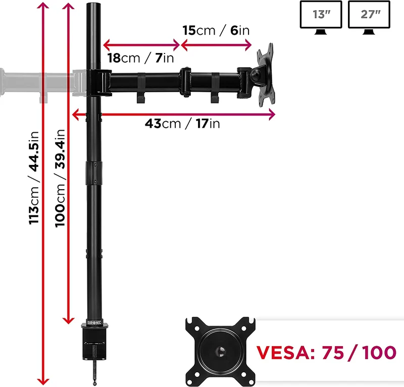 Duronic DMT254 BK Supporto da scrivania per monitor 13"-32" | Per 4 schermi fino a 8kg | Altezza regolabile | Staffa da 100 cm | Inclinazione +90°/-35°, rotazione 180°, rotazione 360°| VESA 75/100