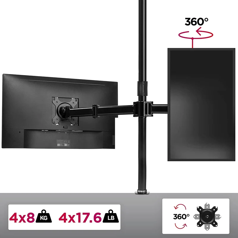 Duronic DMT254 BK Supporto da scrivania per monitor 13"-32" | Per 4 schermi fino a 8kg | Altezza regolabile | Staffa da 100 cm | Inclinazione +90°/-35°, rotazione 180°, rotazione 360°| VESA 75/100