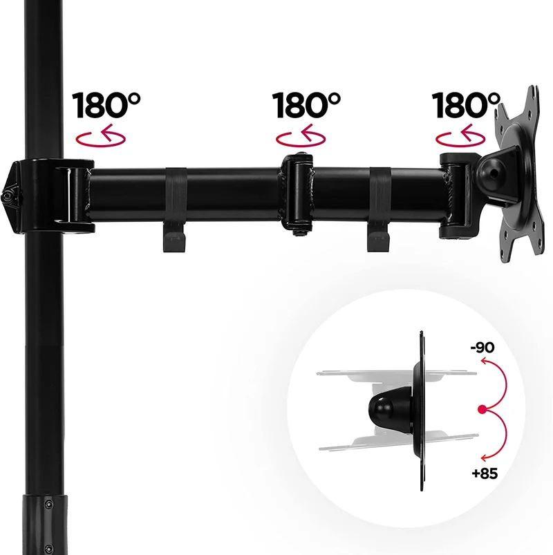 Duronic DMT252VX2 BK Supporto da scrivania per monitor 13"-32" | Per 2 schermi fino a 8kg | Altezza regolabile | Staffa da 100 cm | Inclinazione +90°/-35°, rotazione 180°, rotazione 360°| VESA 75/100